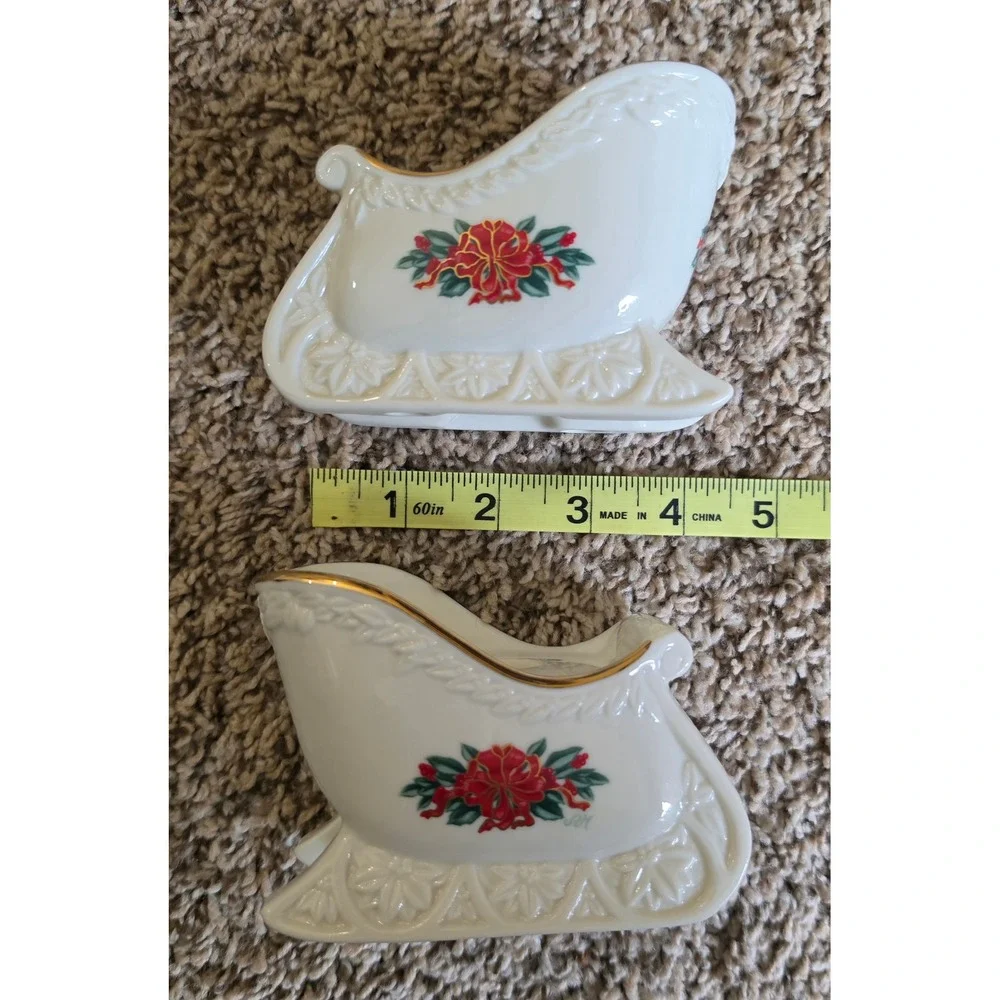 Vintsge‎ Princess House Exclusive Christmas Sleigh Taper Candle Holders With Box